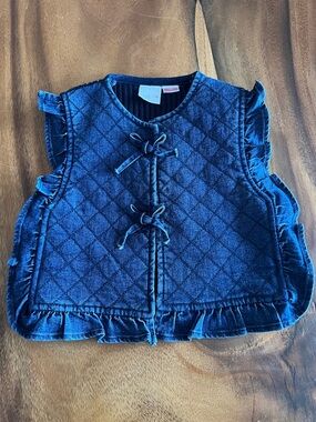 Zara Navy Quilted Denim Ruffle Vest